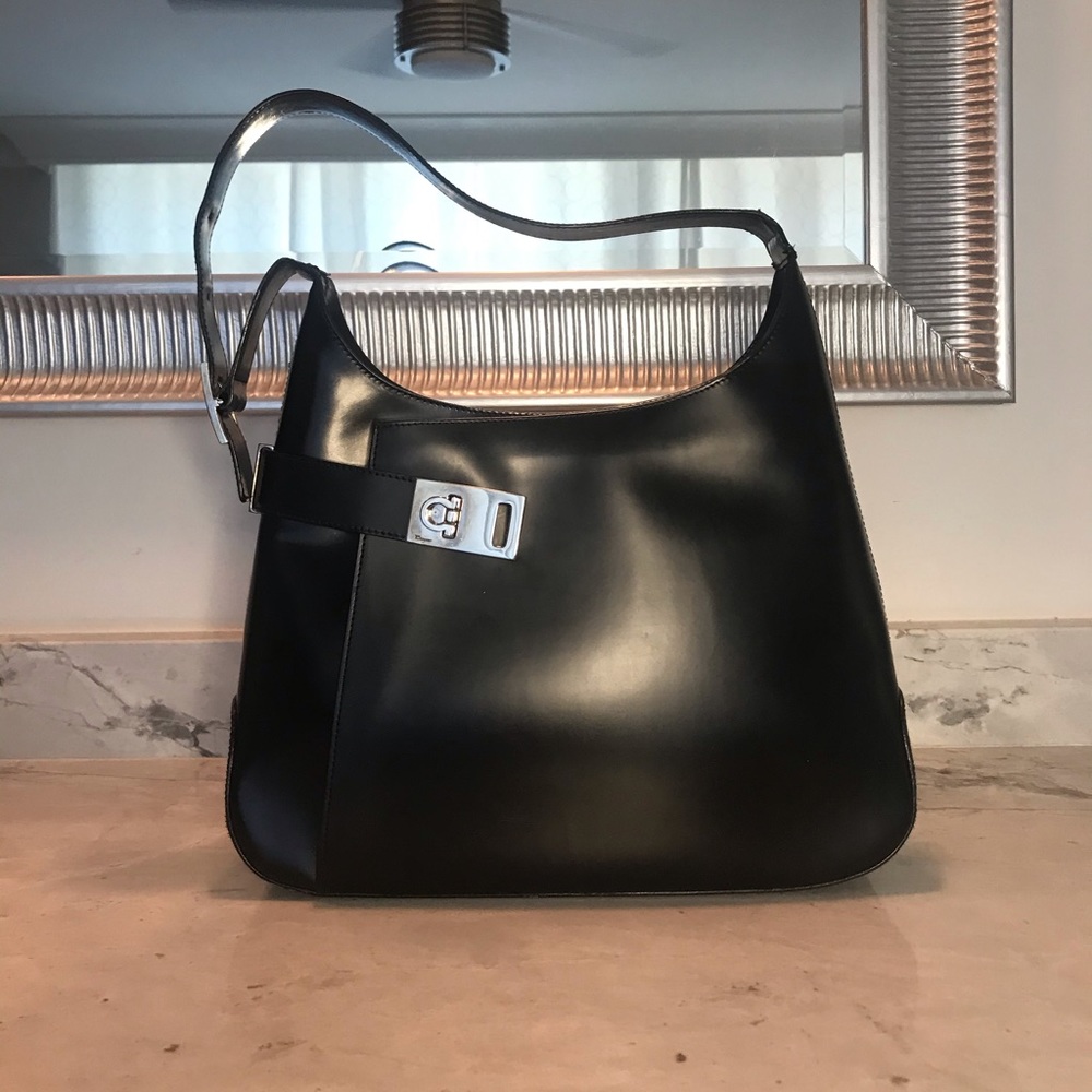 Structured Salvatore Ferragamo Black Leather Purse